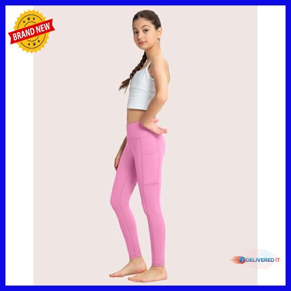 Girls High Waisted Yoga Leggings with Pockets 4-Pack Athletic Dance Pants - Picture 5 of 6